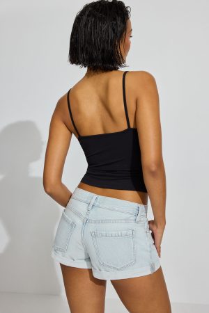 Low Rise Cuffed Denim Shorts