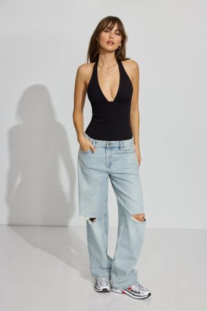 Sleek Plunge Halter Bodysuit