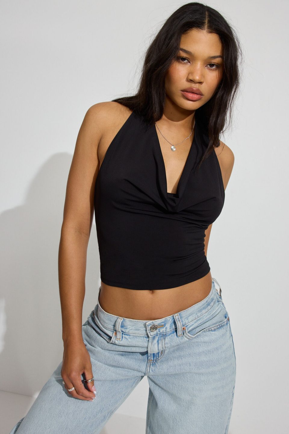 Deep Cowl Neck Halter Top