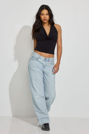 Deep Cowl Neck Halter Top