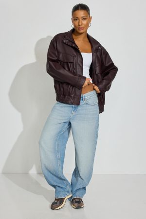 Oversized Faux Leather Bomber