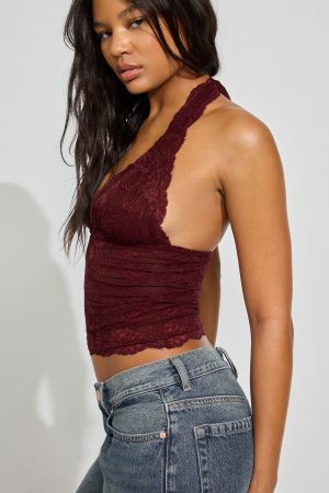 Halter Plunge Lace Top