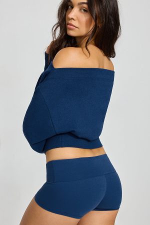 SoftTerry Rib Off Shoulder Sweater