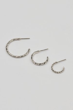 Set of 3 Textured Open Hoop Earrings
