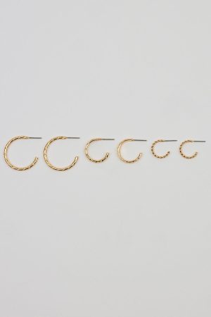 Set of 3 Textured Open Hoop Earrings