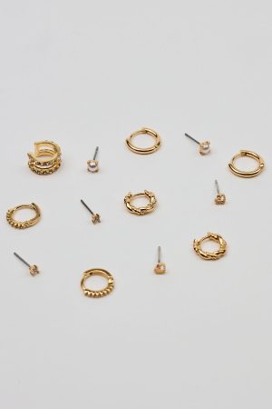 13 Pack of Gem, Hoop & Cuff Earrings