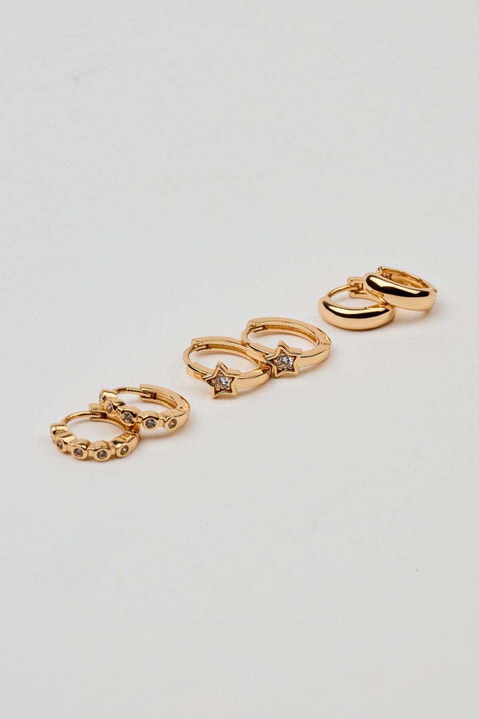 3 Pack Mini Stars & Gem Hoop Earrings
