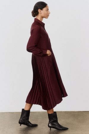 One-Sided Pleated Slinky Long Sleeve Dress